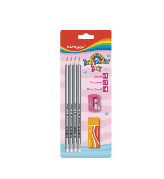 Lápiz de Grafito, HB, Triangulares, Mina 2.2 mm. c/Borrador., Blister x 4 Unds. + Sacap. + Borrador